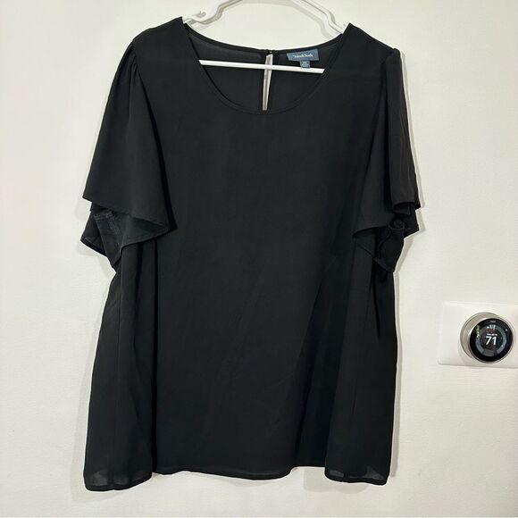 ModCloth Black Scoop Neck Flutter Sleeve Sheer‎ Flowy Blouse size 2X - Picture 2 of 5